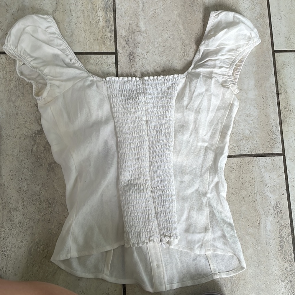 Reformation NWT White Baby Doll Off the Shoulder Viscose Top Size 8 - Picture 6 of 7
